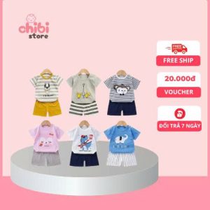 Đồ bộ cộc tay xuất Hàn cho bé trai, bé gái Chibi Store