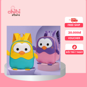 Balo cho bé đi mẫu giáo hình chim cánh cụt đáng yêu chống nước, siêu nhẹ